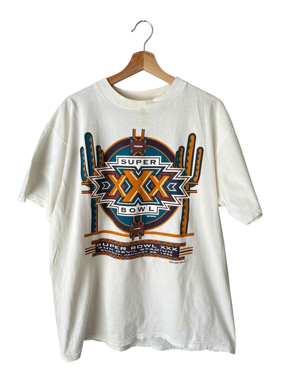 Vintage 1996 Super Bowl XXX Aztec Printed Graphic Tee White
